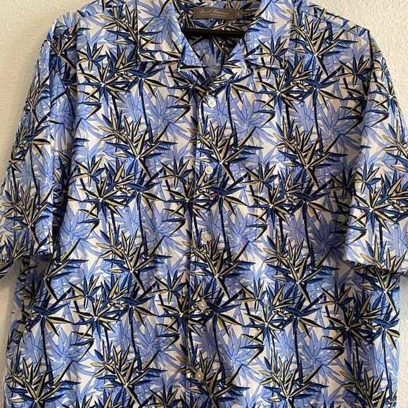Daniel Cremieux Hawaiian Blue and Yellow Leaf Pattern Shirt Size L UB-27 - Picture 2 of 8